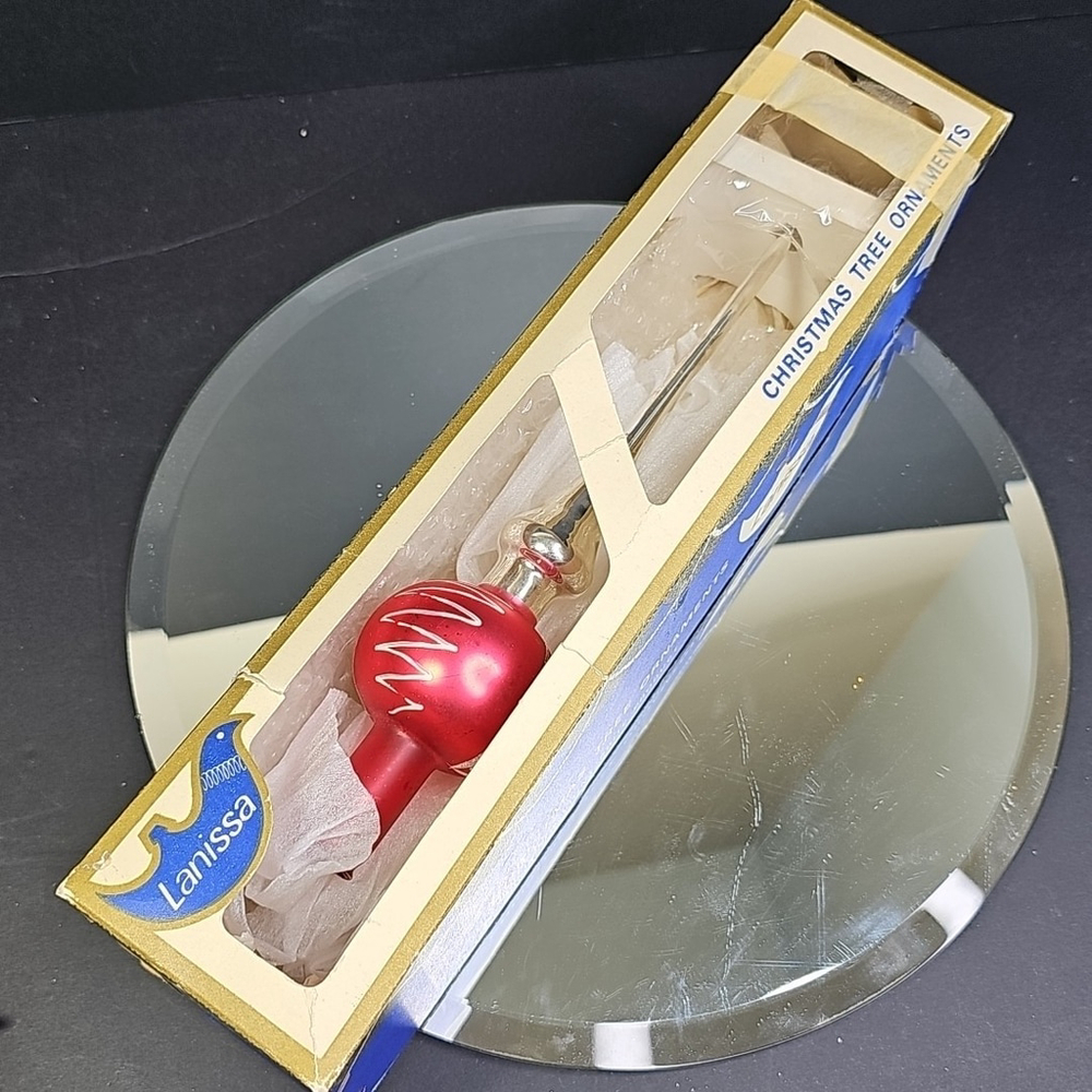 Vintage Glass Finial Christmas Tree Topper Red Silver 10 Inch Germany